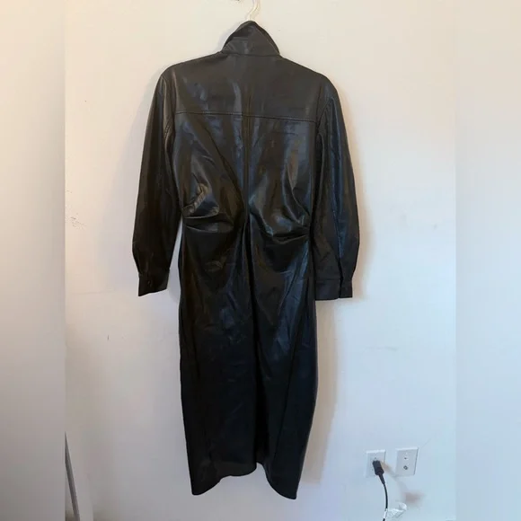 Zara Black Faux Leather Button-Down Midi Shirt Dress, Sz Med - Like New! Holiday - Picture 7 of 8